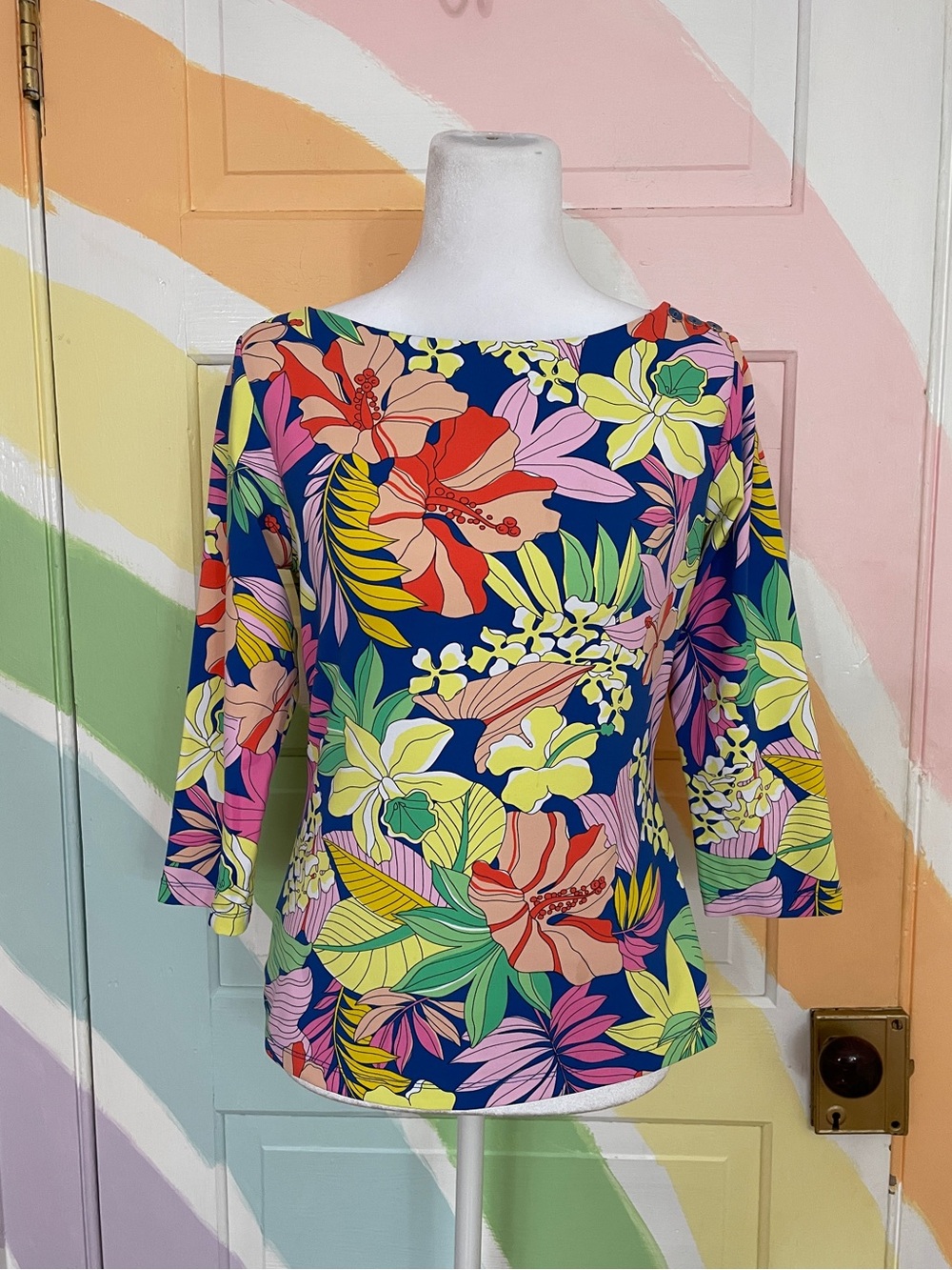 J.McLaughlin Wavesong Hibiscus Frond Catalina Cloth Resortwear Top Sz XS 💚🎀